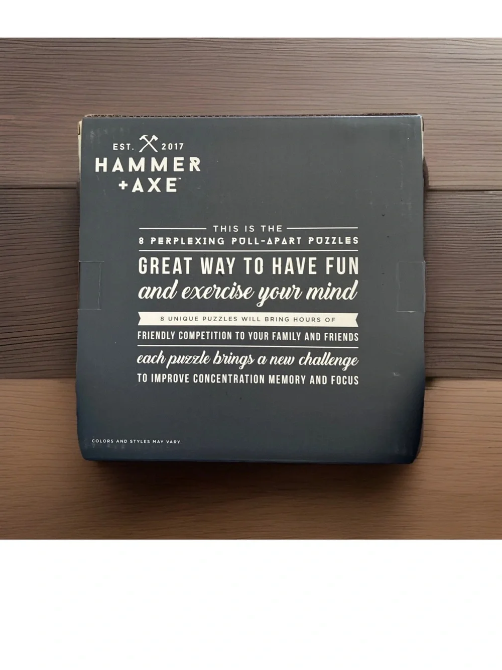 Hammer + Axe 8 Perplexing Pull-Apart Puzzles - Navy & Brown Box